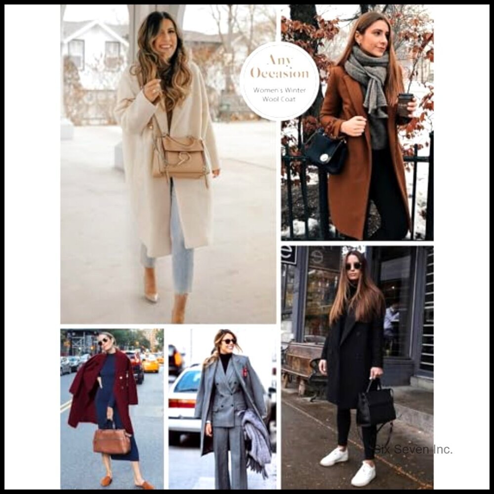 Wool Blend Double Breasted Pea Coat Notch Lapel Trench Coat - Picture 7 of 7
